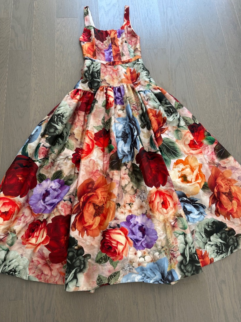 Alice + Olivia Diana Gown Maxi Dress Storm Floral Large Drop Waist - Size 2 XS - Picture 3 of 11